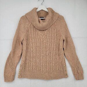 Talbots Sweater Womens Medium Beige Cable Knit Cowl Neck 100% Cotton Pullover